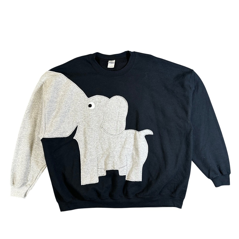 Gildan Heavy Blend Black Elephant Applique Crewneck Sweatshirt 3XL Custom Style